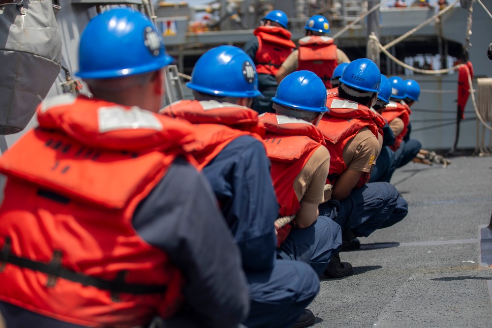 USS Spruance conducts replenishment-at-sea with USNS Big Horn