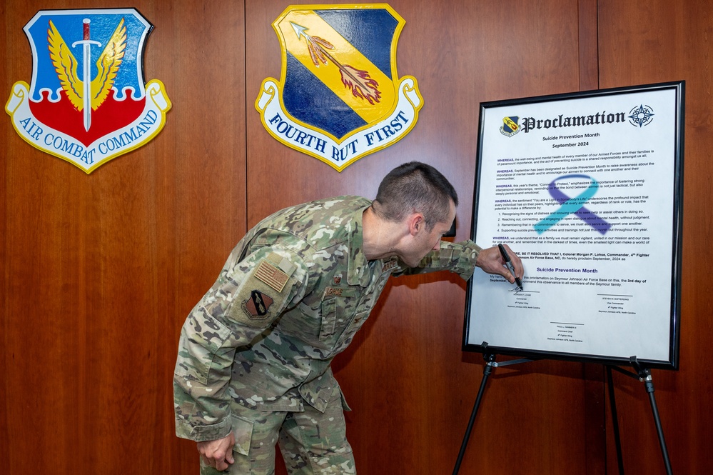 4th Fighter Wing command team signs Suicide Prevention Proclamation