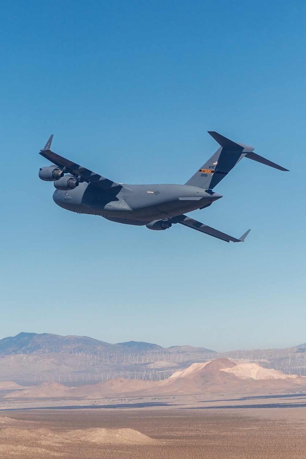 Two C-17s Fly Formation Over Edwards AFB