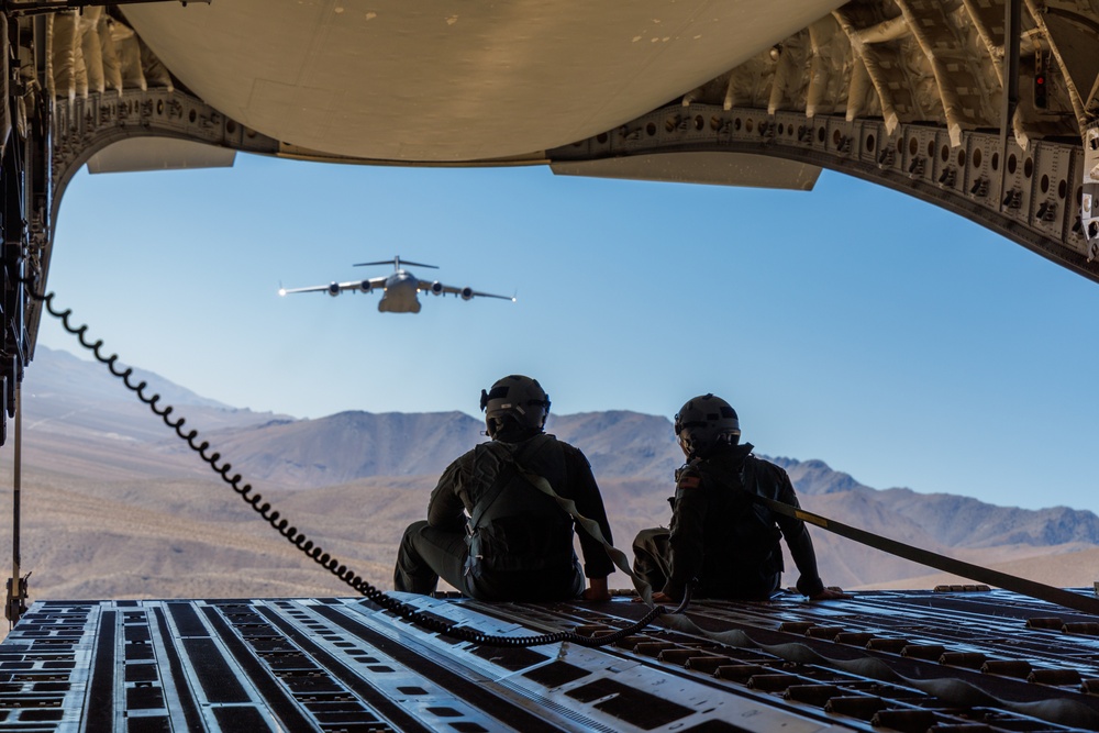 Two C-17s Fly Formation Over Edwards AFB