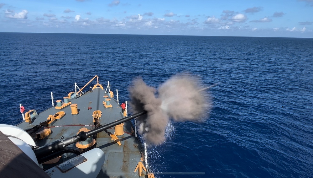 Coast Guard Cutter Escanaba conducts gunnery exercise at sea