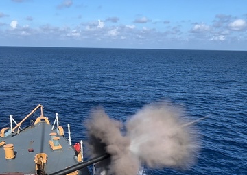 Coast Guard Cutter Escanaba conducts gunnery exercise at sea