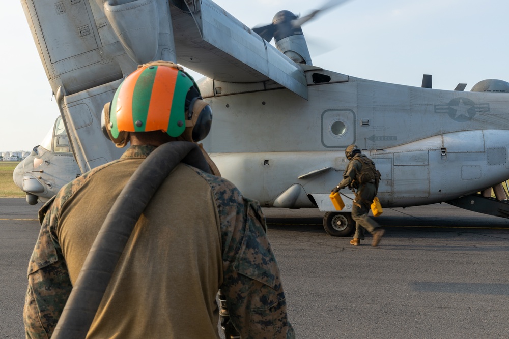 MRF-D 24.3: U.S. Marines refuel MV-22B Ospreys in preparation for Super Garuda Shield 24