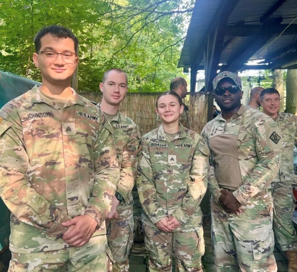 US Army Soldiers march with German allies for proficiency badge