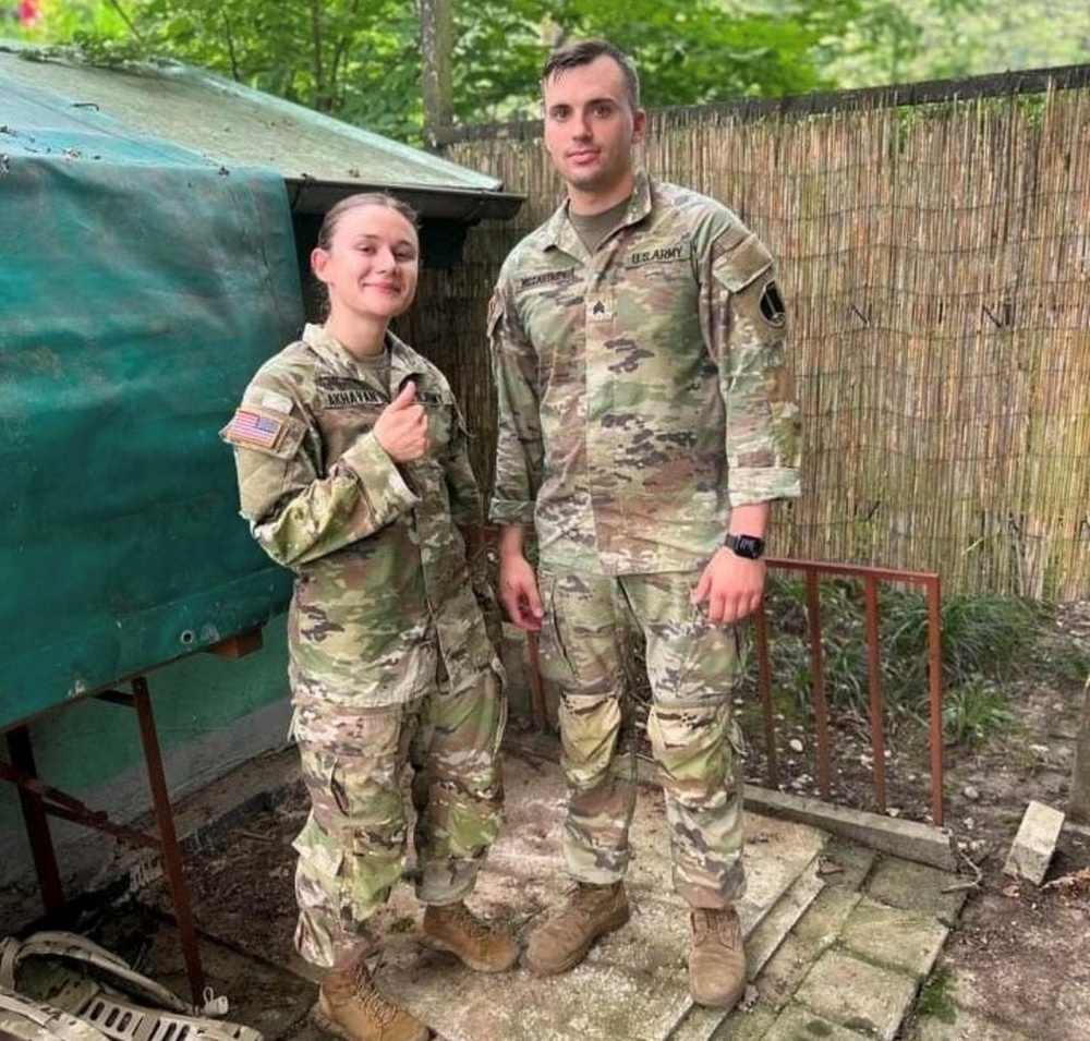 US Army Soldiers march with German allies for proficiency badge