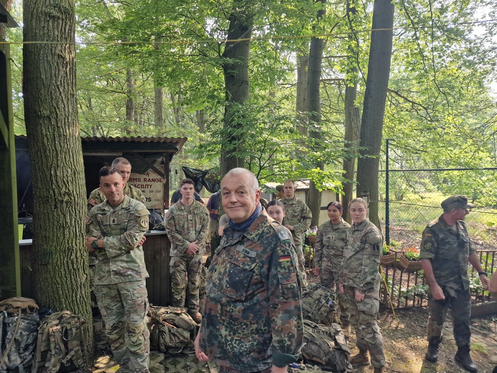 US Army Soldiers march with German allies for proficiency badge