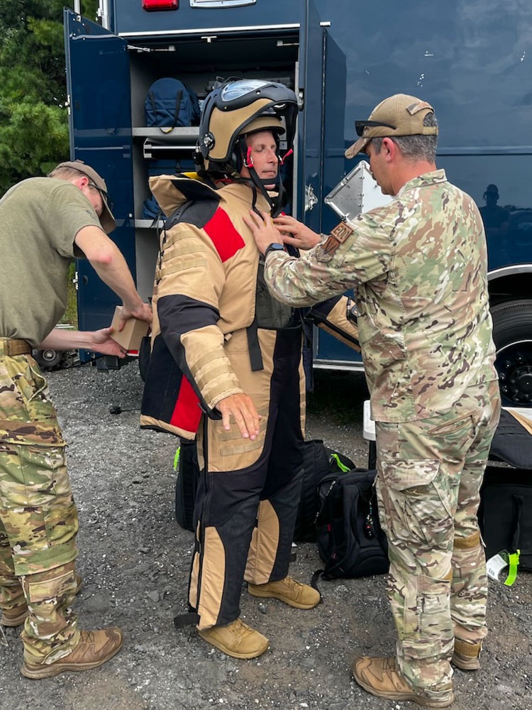 104th Fighter Wing Explosive Ordnance Disposal Airmen give Wing Commander hands-on overview of EOD capabilities and procedures