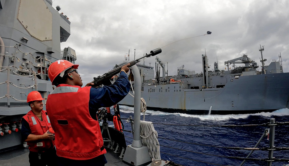 USS Dewey (DDG 105) Conducts Underway Replenishment with USNS Richard E. Byrd (T-AKE 4) During Exercise Pacific Vanguard 2024