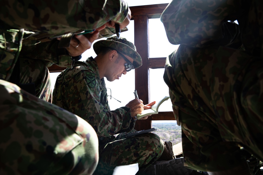 Members of the Japan Self Defense Force plot points while training with U.S. Air Force Tactical Air Control Party, 25th Air Support Operations Squadron, during Super Garuda Shield 2024
