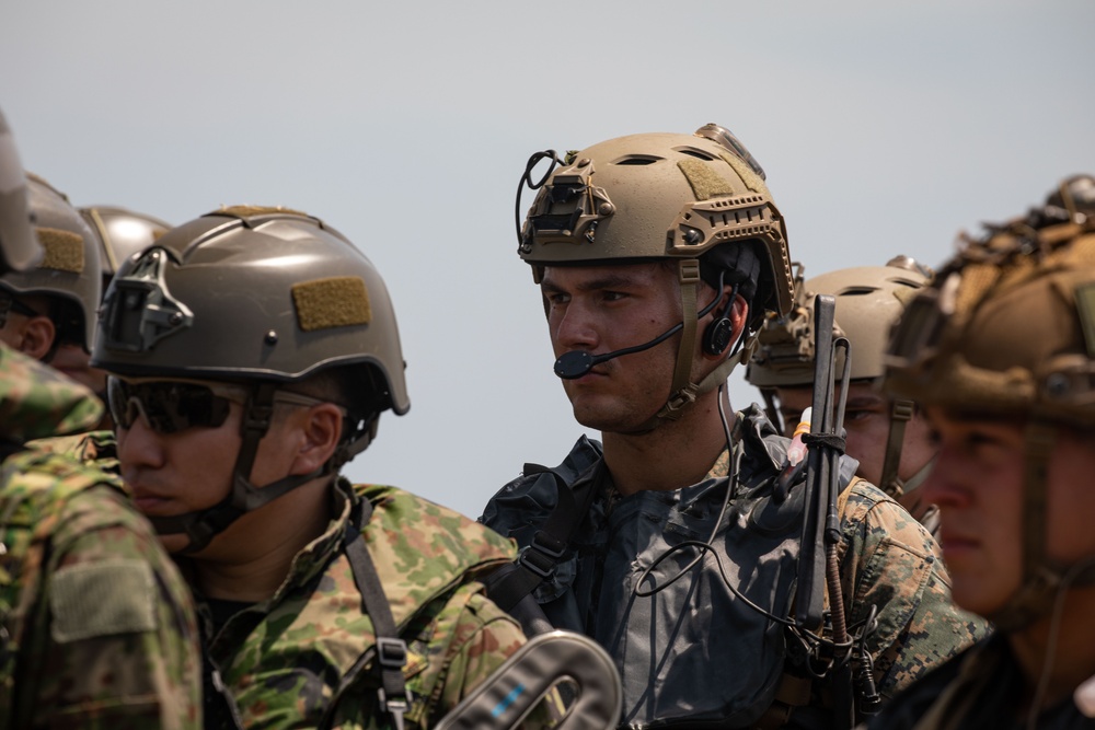 U.S. Marines Sgt. Ginovanni Correa waits for the go-ahead to start the amphibious landing training exercise during Super Garuda Shield 2024