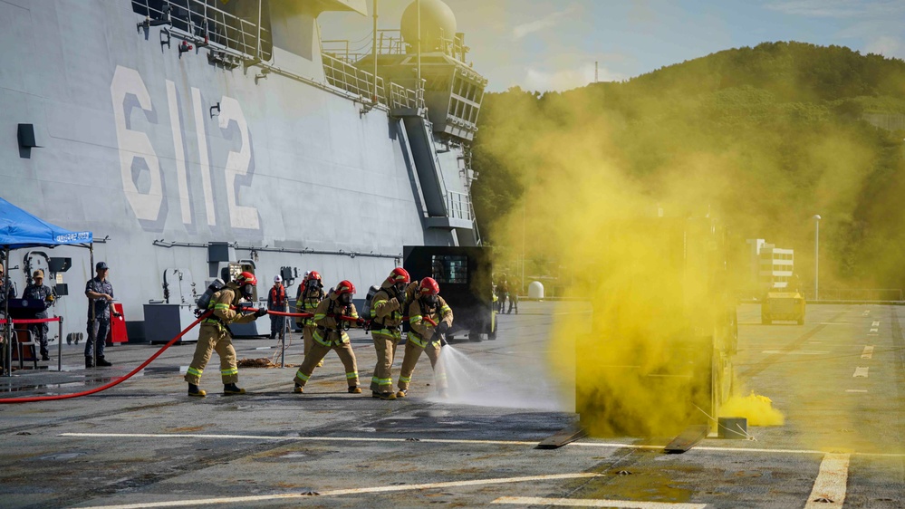 SY 24 | ROK Navy Sailors Conduct an Aircraft Firefighting Drill for U.S. Navy Sailors