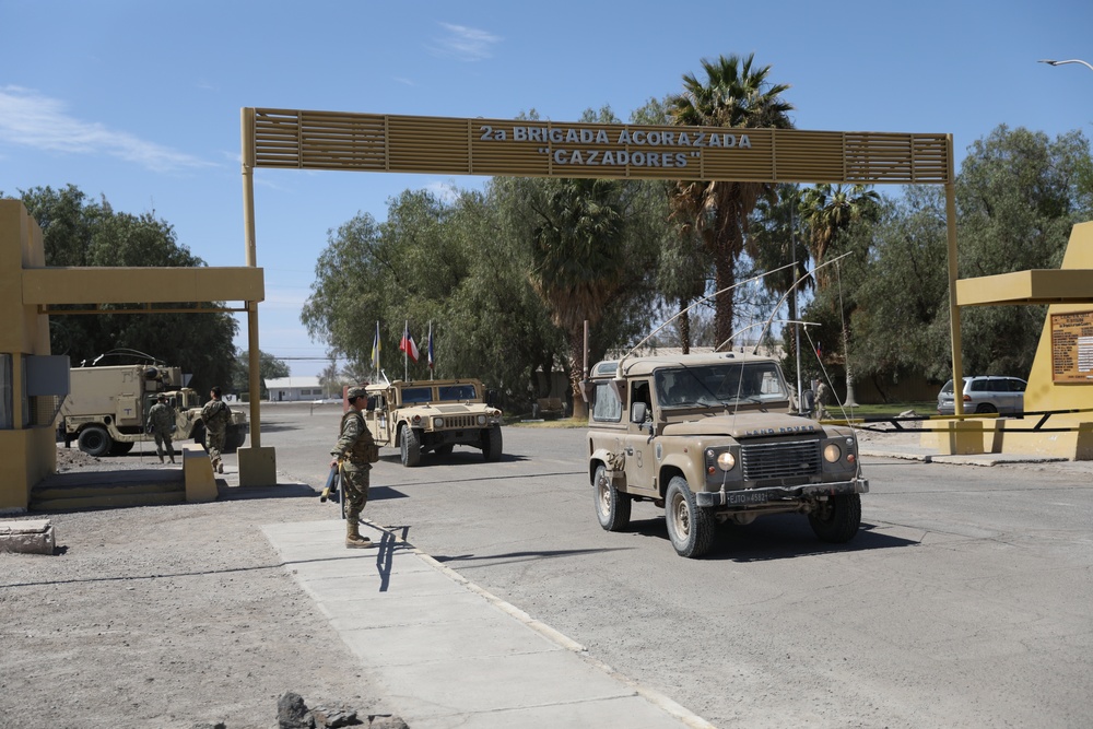 The U.S. Army conducts convoy of M142 High Mobility Artillery Rocket System to Chilean desert