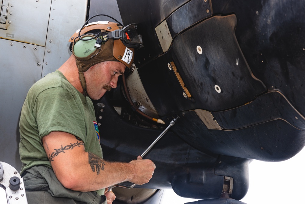 MRF-D 24.3: VMM-268 (Rein.) Marines perform maintenance on MV-22B Osprey during Operation Render Safe 2024-2