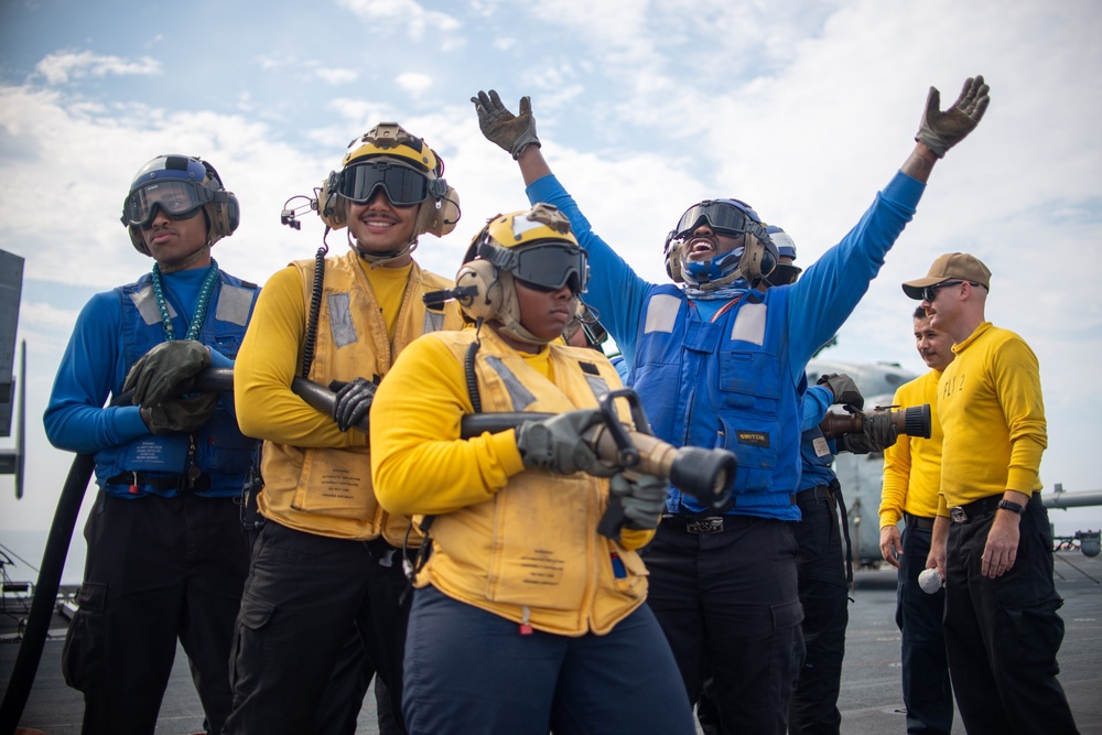 Flight Deck Fire Drill Aboard USS America (LHA 6)