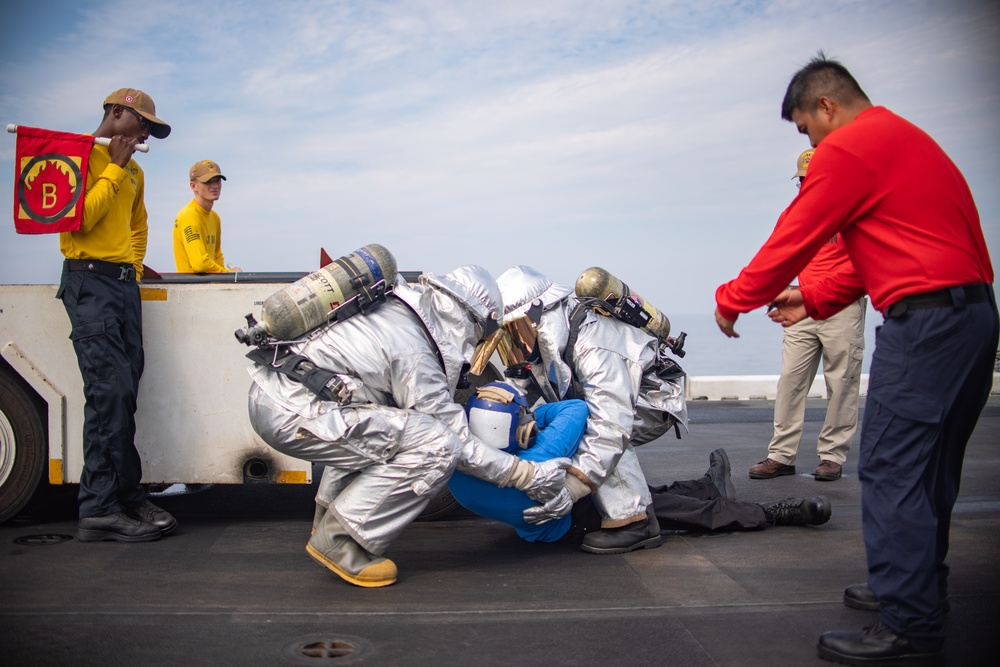 Flight Deck Fire Drill Aboard USS America (LHA 6)