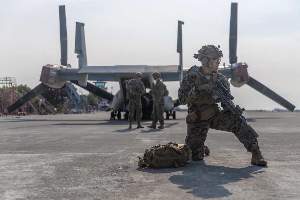 MRF-D 24.3: 1st Bn., 1st Marines rehearses on, off drills with Indonesian Soldiers in MV-22B Osprey during Super Garuda Shield 2024