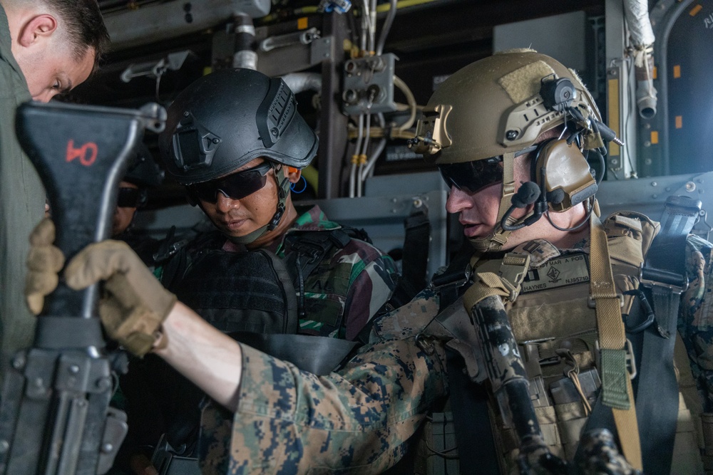 MRF-D 24.3: 1st Bn., 1st Marines rehearses on, off drills with Indonesian Soldiers in MV-22B Osprey during Super Garuda Shield 2024