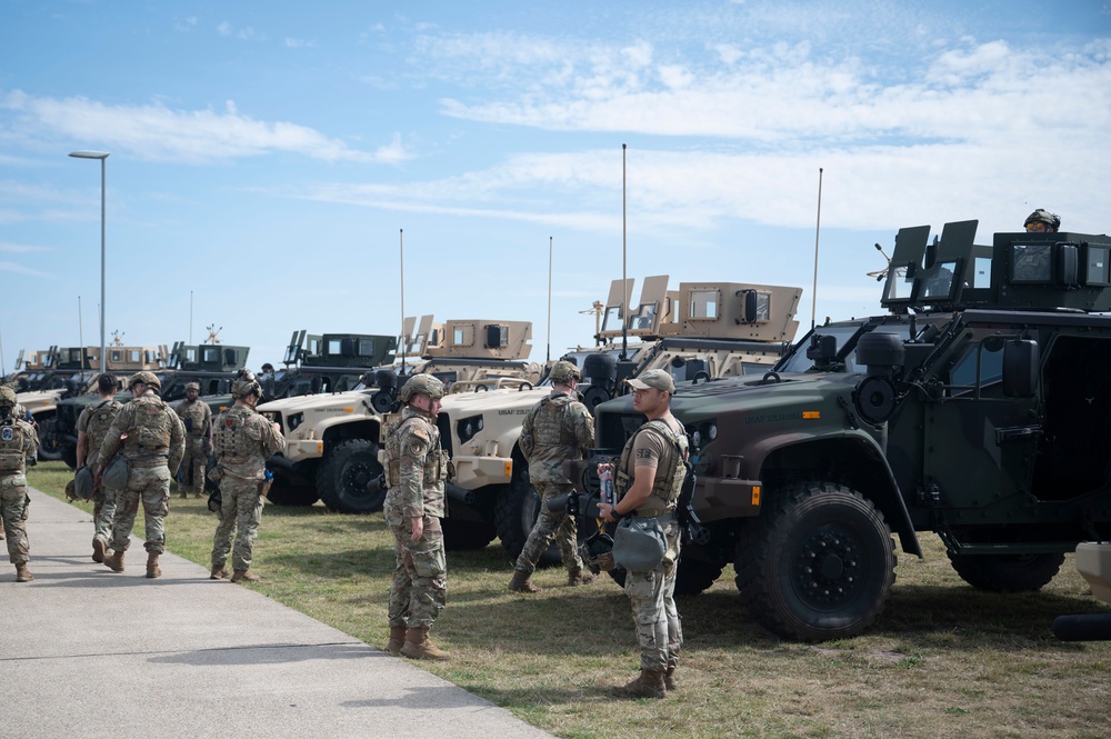 Liberty Wing Defenders train base defense procedures with JLTVs