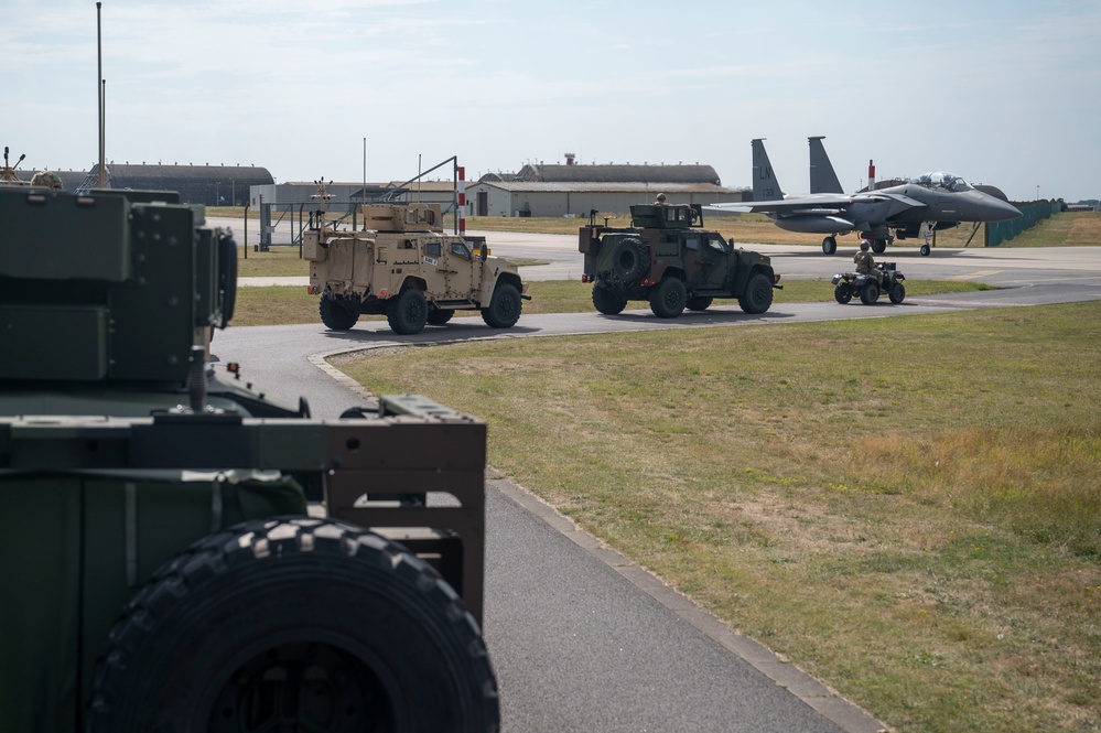 Liberty Wing Defenders train base defense procedures with JLTVs