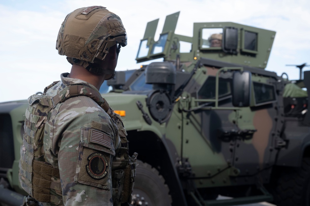 Liberty Wing Defenders train base defense procedures with JLTVs