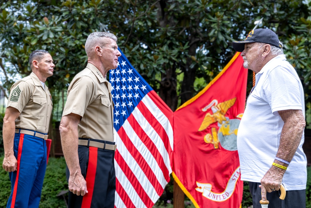 Commandant, Gen. Smith, Presents Cpl. Heller with Navy Cross