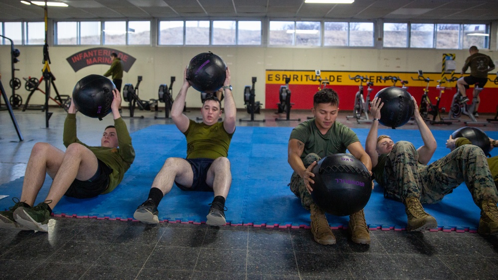 U.S. and Chilean Marines conduct physical training during UNITAS LXV