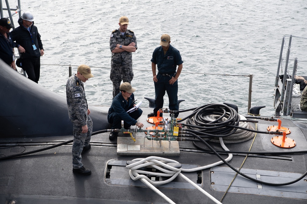 Sailors Aboard USS Hawaii Perform Bridal Blow Maintenance during STMP at HMAS Stirling