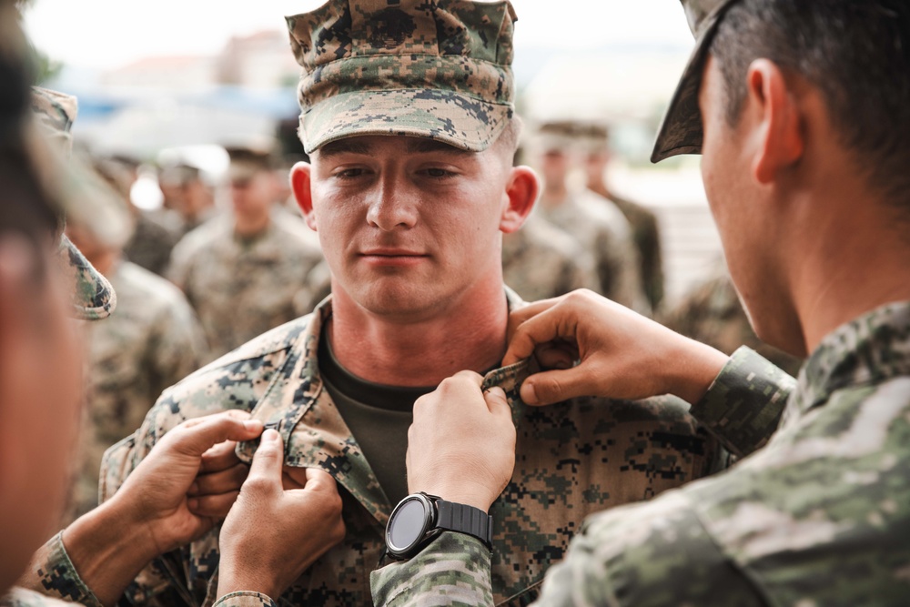 SY 24 | We Go Together: ROK Marine Promotes 15th MEU Marine to Staff Sergeant