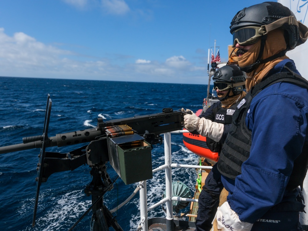 Coast Guard Cutter Northland crew members conduct gunnery exercise at sea