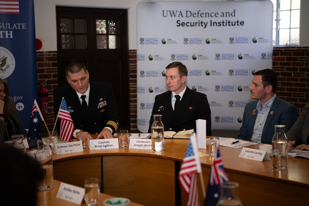 US Navy and Royal Australian Navy Officers Discuss Alliance and AUKUS With Emerging Leaders at UWA Campus