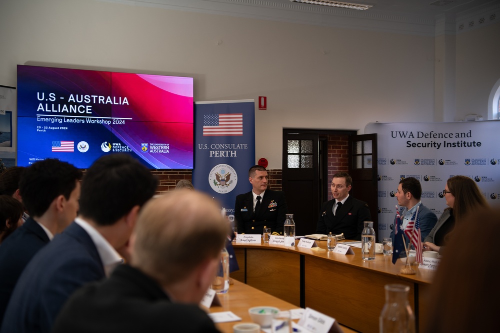 US Navy and Royal Australian Navy Officers Discuss Alliance and AUKUS With Emerging Leaders at UWA Campus
