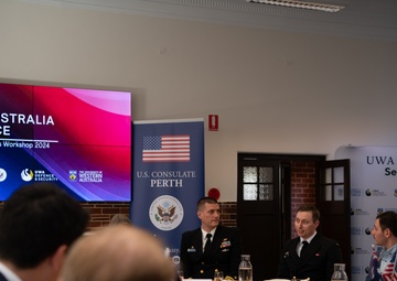 US Navy and Royal Australian Navy Officers Discuss Alliance and AUKUS With Emerging Leaders at UWA Campus