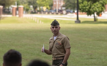 U.S. Navy Chief Religious Program Specialist Kenneth Armstead receives the Fleet Marine Force warfare insignia