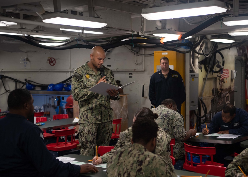 Makin Island Sailors Take E6 Advancement Exam