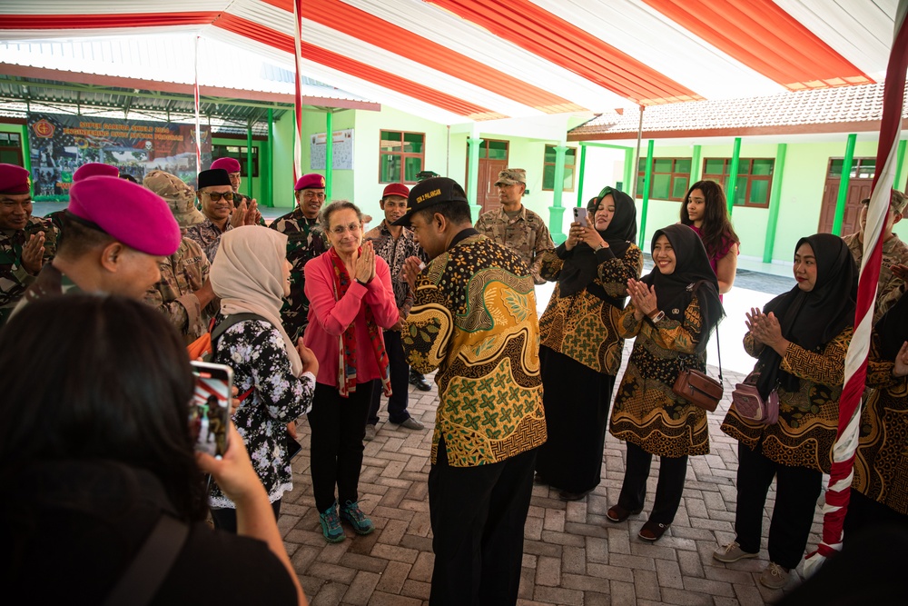U.S. Ambassador to Indonesia, Kamala Shirin Lakhdhir, tours the newly renovated school in Palangan, Indonesia, during Super Garuda Shield
