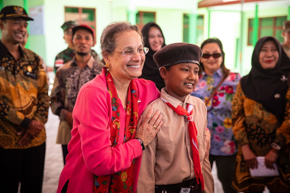 U.S. Ambassador to Indonesia, Kamala Shirin Lakhdhir, tours the newly renovated school in Palangan, Indonesia, during Super Garuda Shield