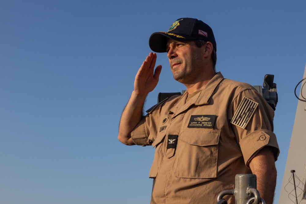 USS Green Bay conducts a Pass and Review while departing Super Garuda Shield 2024