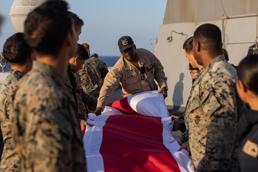 USS Green Bay conducts a Pass and Review while departing Super Garuda Shield 2024