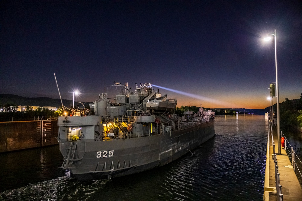 World War II landing ship navigates through Army Corps locks during Pittsburgh tour