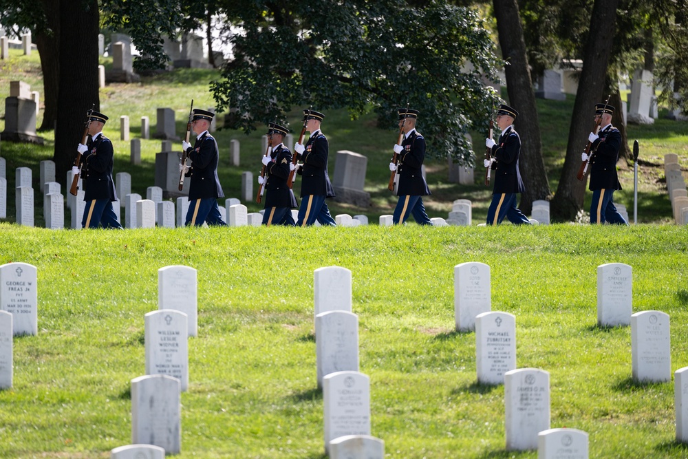 Military Funeral Honors with Funeral Escort are Conducted for U.S. Army Chaplain (1st Lt.) George Fox