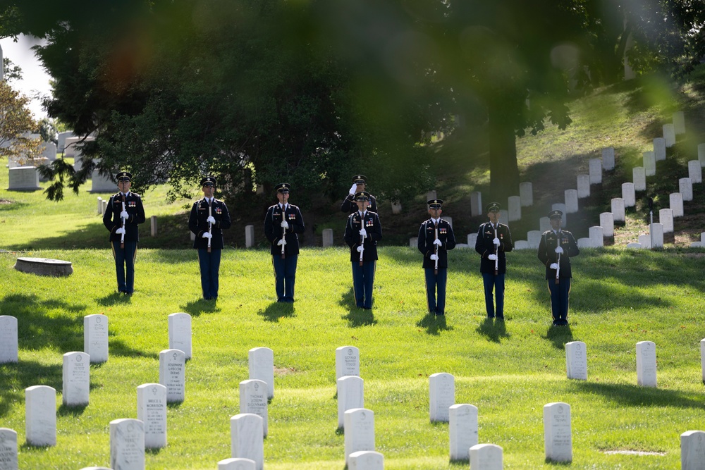 Military Funeral Honors with Funeral Escort are Conducted for U.S. Army Chaplain (1st Lt.) George Fox