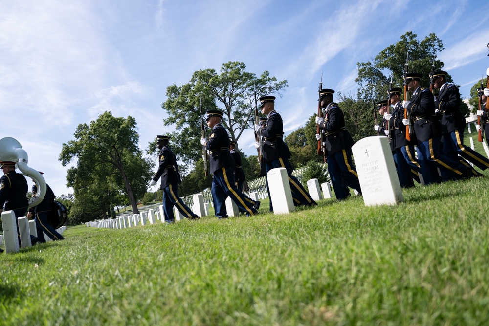 Military Funeral Honors with Funeral Escort are Conducted for U.S. Army Chaplain (1st Lt.) George Fox