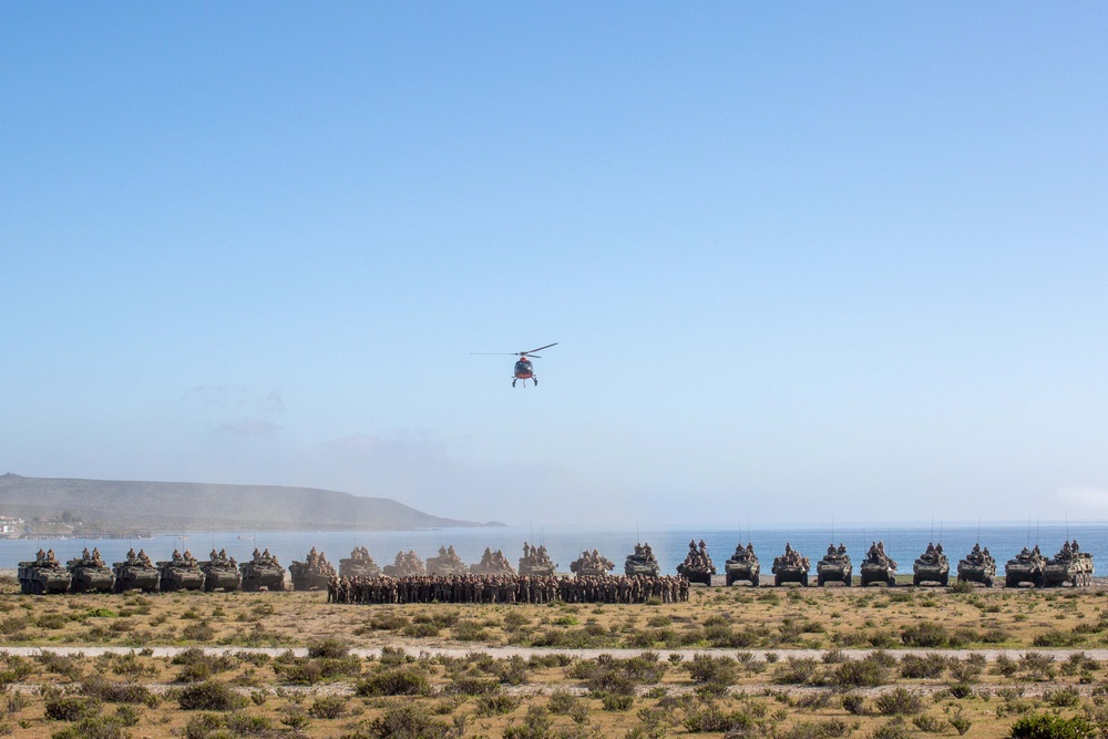 U.S. Marines From 4th Light Armored Reconnaissance Battalion, 2nd Battalion 7th Marines and Marine Air Support Squadron 6, Pose With Chilean Marines: UNITAS 2024