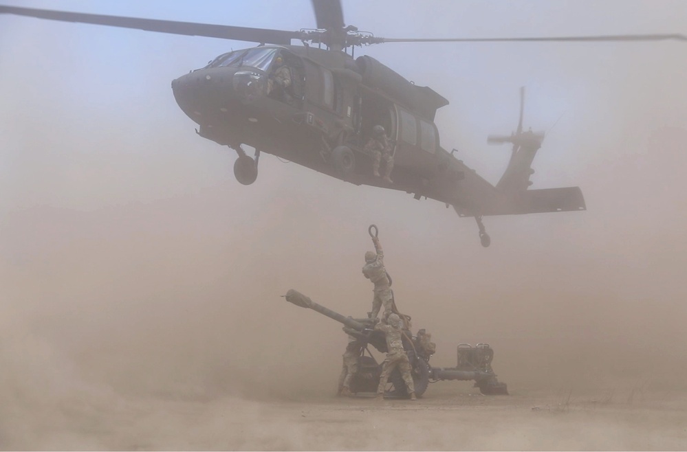 U.S. Army Soldiers from Bravo Company, 2-25th Aviation Regiment, 25th Combat Aviation Brigade, conduct the sling load training exercise during Super Garuda Shield 2024, Sept. 1, 2024