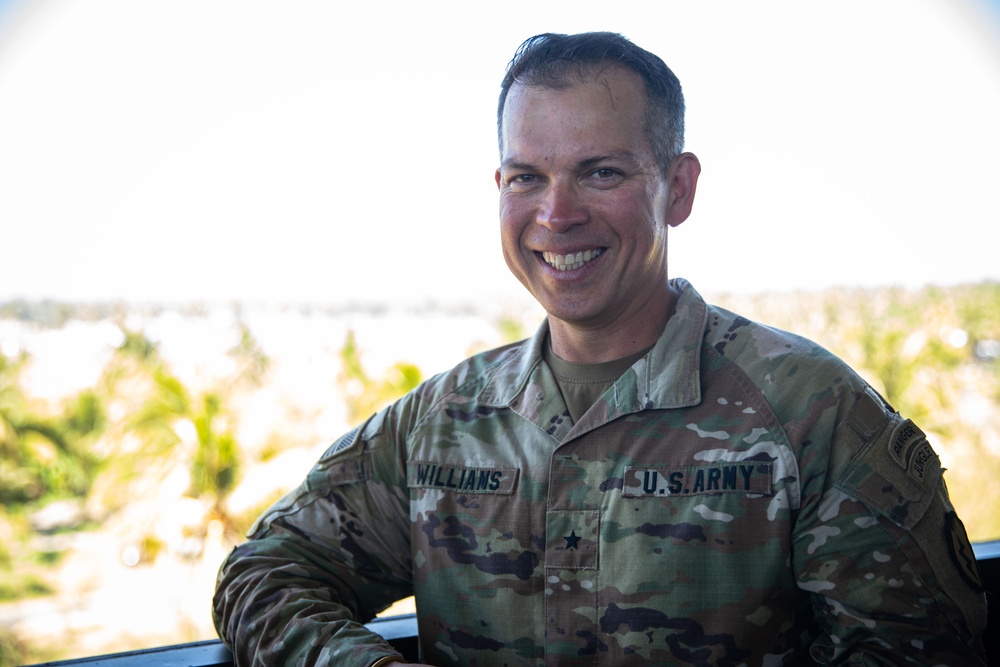 U.S. Army Brig. Gen. Kevin Williams, deputy commanding general of the 25th Infantry Division, observes the live fire training exercise with foreign military leaders during Super Garuda Shield