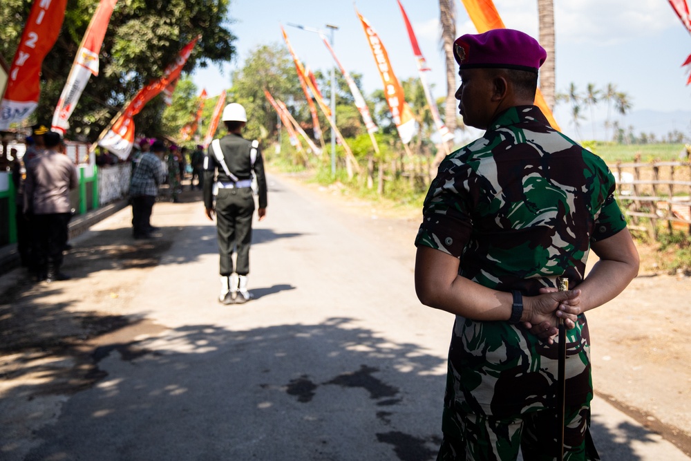 Members of the Indonesian National Armed Forces attend a ribbon cutting ceremony at the newly refurbished school in Palangan, Indonesia during Super Garuda Shield, Sept. 5, 2024