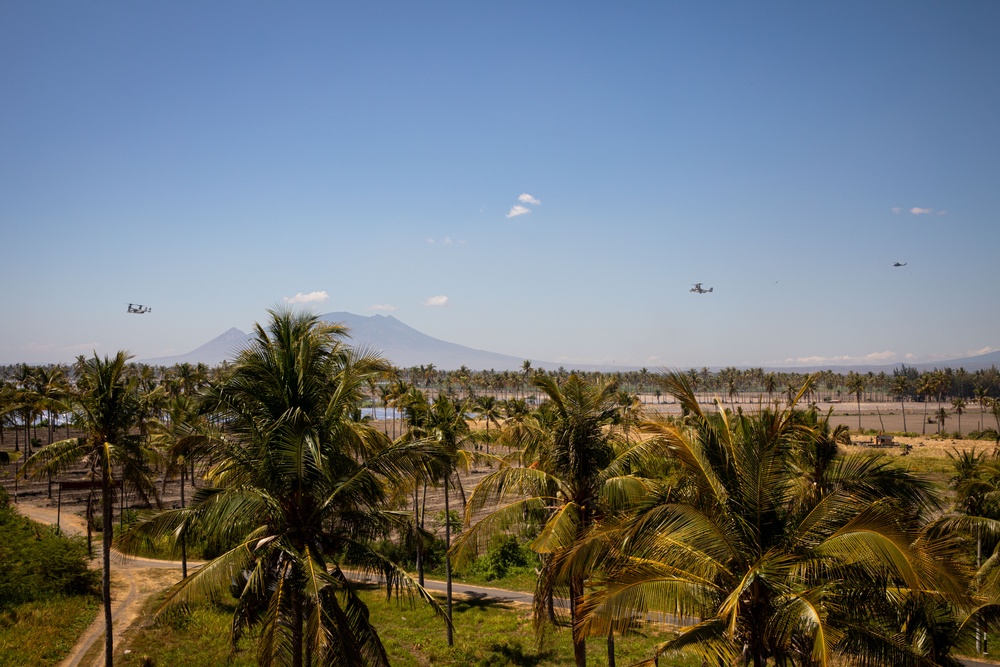 U.S. Army Helicopters fly overhead as the amphibious assault training exercise commences during Super Garuda Shield 2024