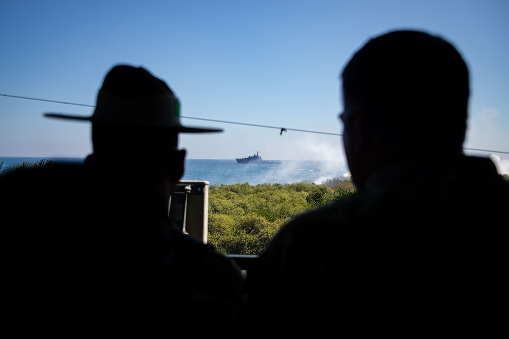 Military leaders from New Zealand and Australia observe the amphibious live fire training exercise during Super Garuda Shield, Sept. 5, 2024