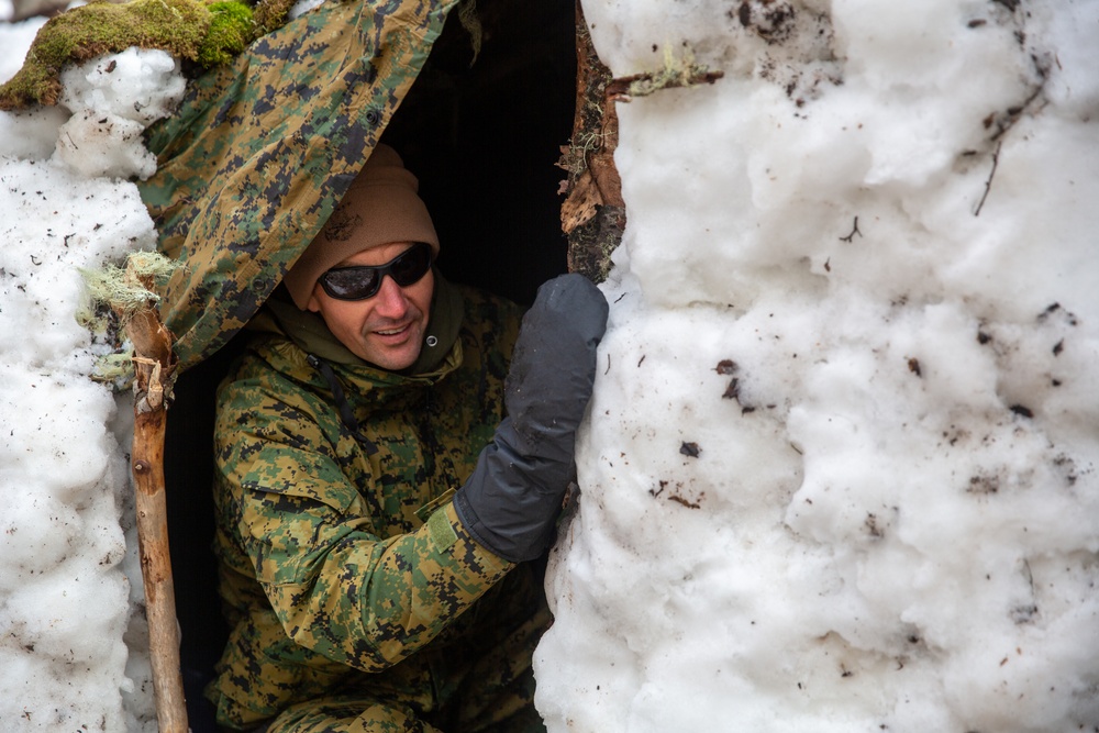 Chilean Marines teach cold-weather shelter building to U.S. Marines during UNITAS LXV