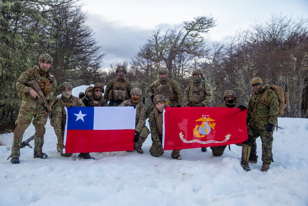 Chilean Marines teach cold-weather shelter building to U.S. Marines during UNITAS LXV